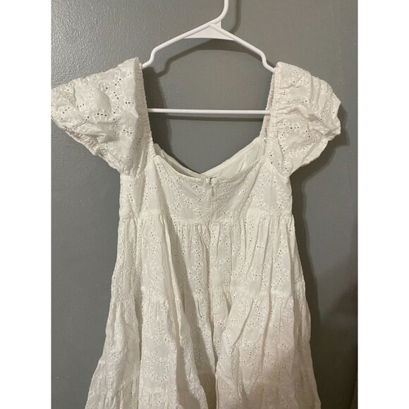 Bardot Junior White Eyelet Lace Cotton Dress Size 16 With Puff Sleeves & Back Zi - Picture 5 of 5